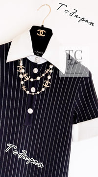 CHANEL 15S Black White Stripe Cotton Dress 34 シャネル ブラック ホワイト ストライプ コットン ワンピース 即発