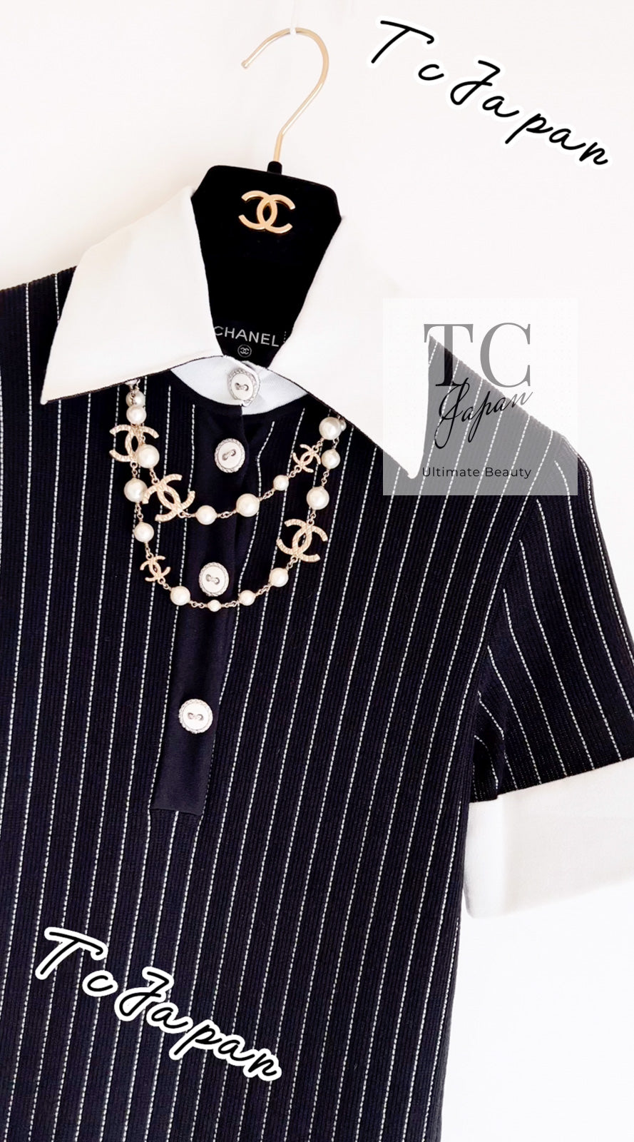 CHANEL 15S Black White Stripe Cotton Dress 34 シャネル ブラック ホワイト ストライプ コットン ワンピース 即発