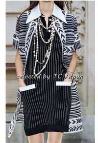 CHANEL 15S Black White Stripe Cotton Dress 34 シャネル ブラック ホワイト ストライプ コットン ワンピース 即発
