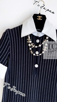 CHANEL 15S Black White Stripe Cotton Dress 34 シャネル ブラック ホワイト ストライプ コットン ワンピース 即発