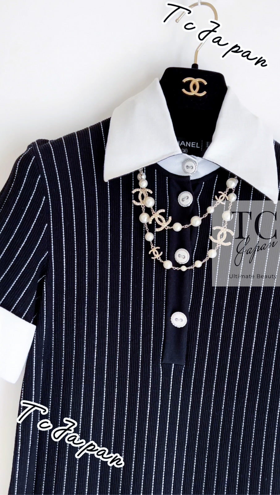 CHANEL 15S Black White Stripe Cotton Dress 34 シャネル ブラック ホワイト ストライプ コットン ワンピース 即発