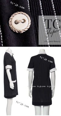 CHANEL 15S Black White Stripe Cotton Dress 34 シャネル ブラック ホワイト ストライプ コットン ワンピース 即発
