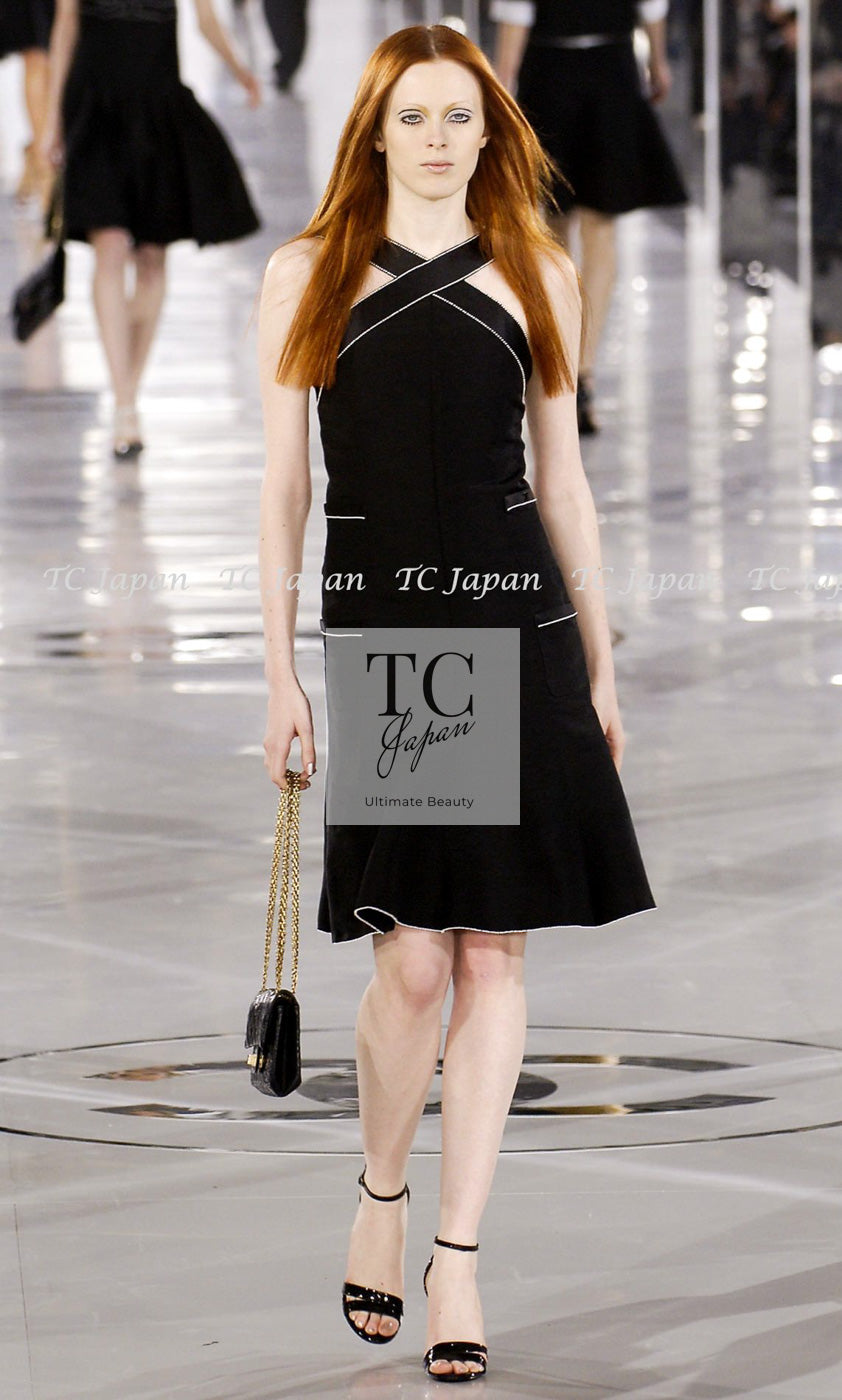 シャネル ワンピース CHANEL ブラック パール トリム シルク ドレス 