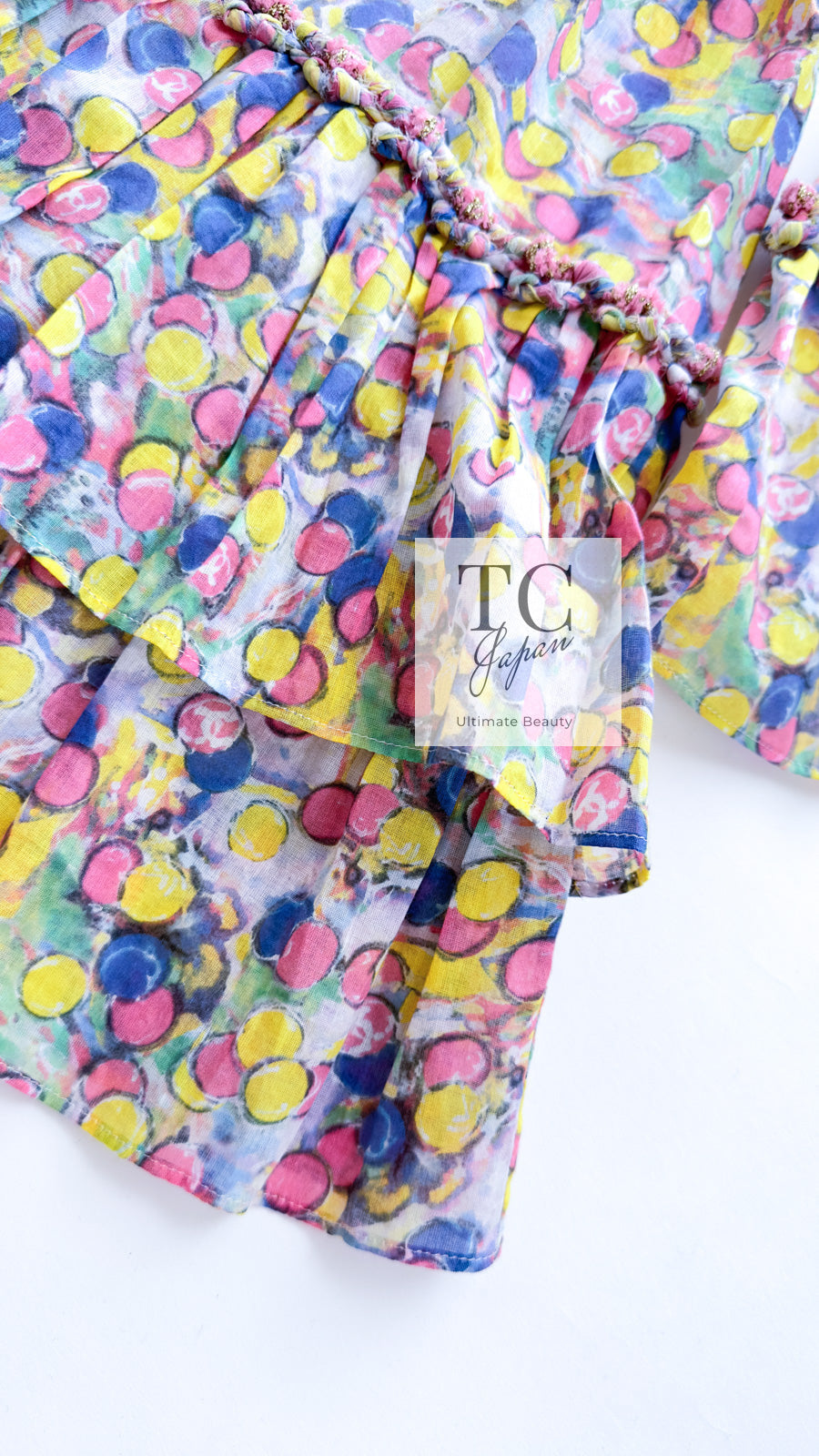 CHANEL 11C Yellow Multi Polka Dot Cotton Tunic Mini Dress 34 シャネル イエロー マルチカラー 水玉 コットン チュニック ミニ ワンピース 即発