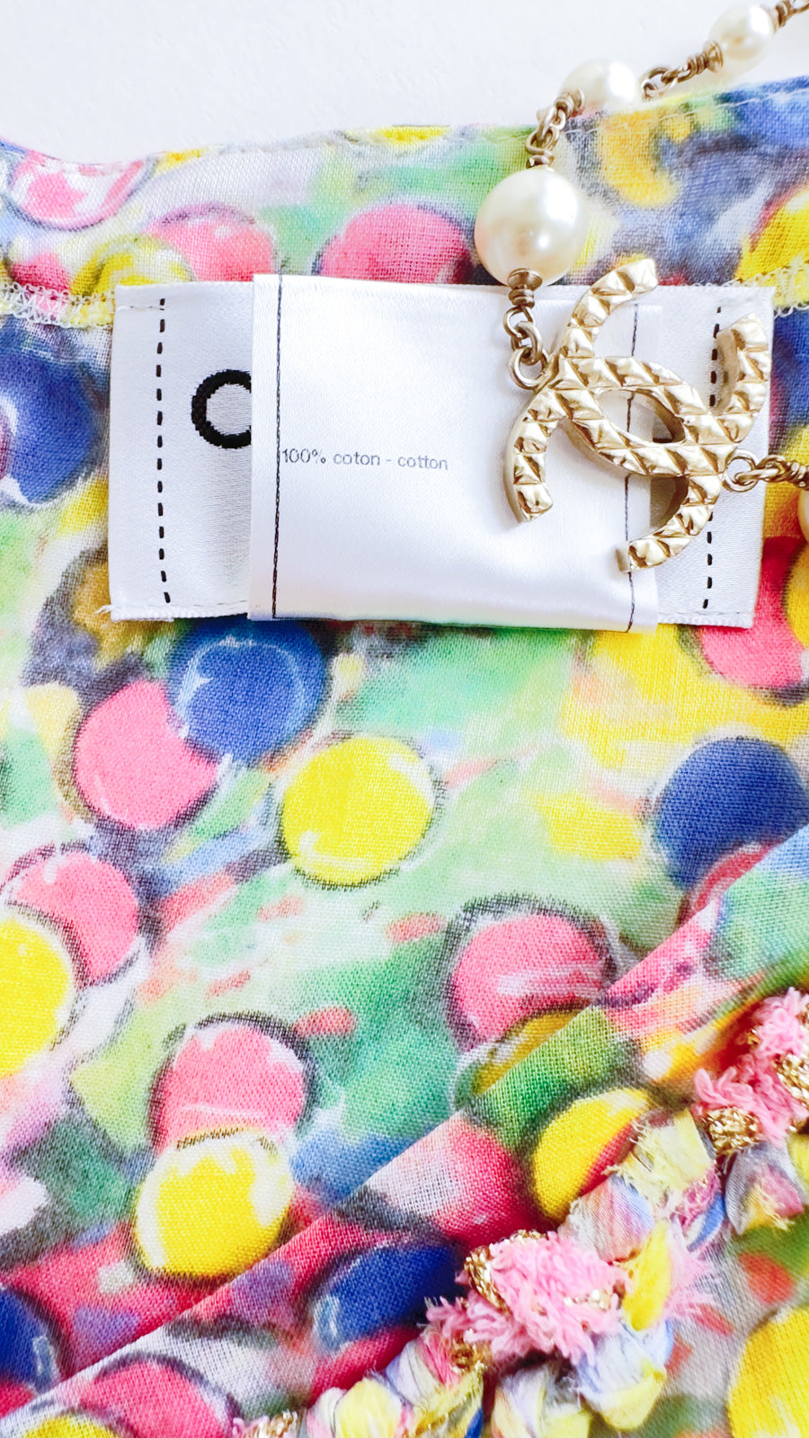 CHANEL 11C Yellow Multi Polka Dot Cotton Tunic Mini Dress 34 シャネル イエロー マルチカラー 水玉 コットン チュニック ミニ ワンピース 即発