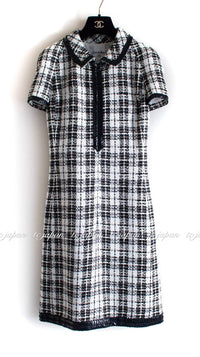 CHANEL 07S Ivory Black Cotton Silk Tweed Dress Alexa Chung 38 シャネル アイボリー ブラック コットン シルク ツイード ワンピース 即発