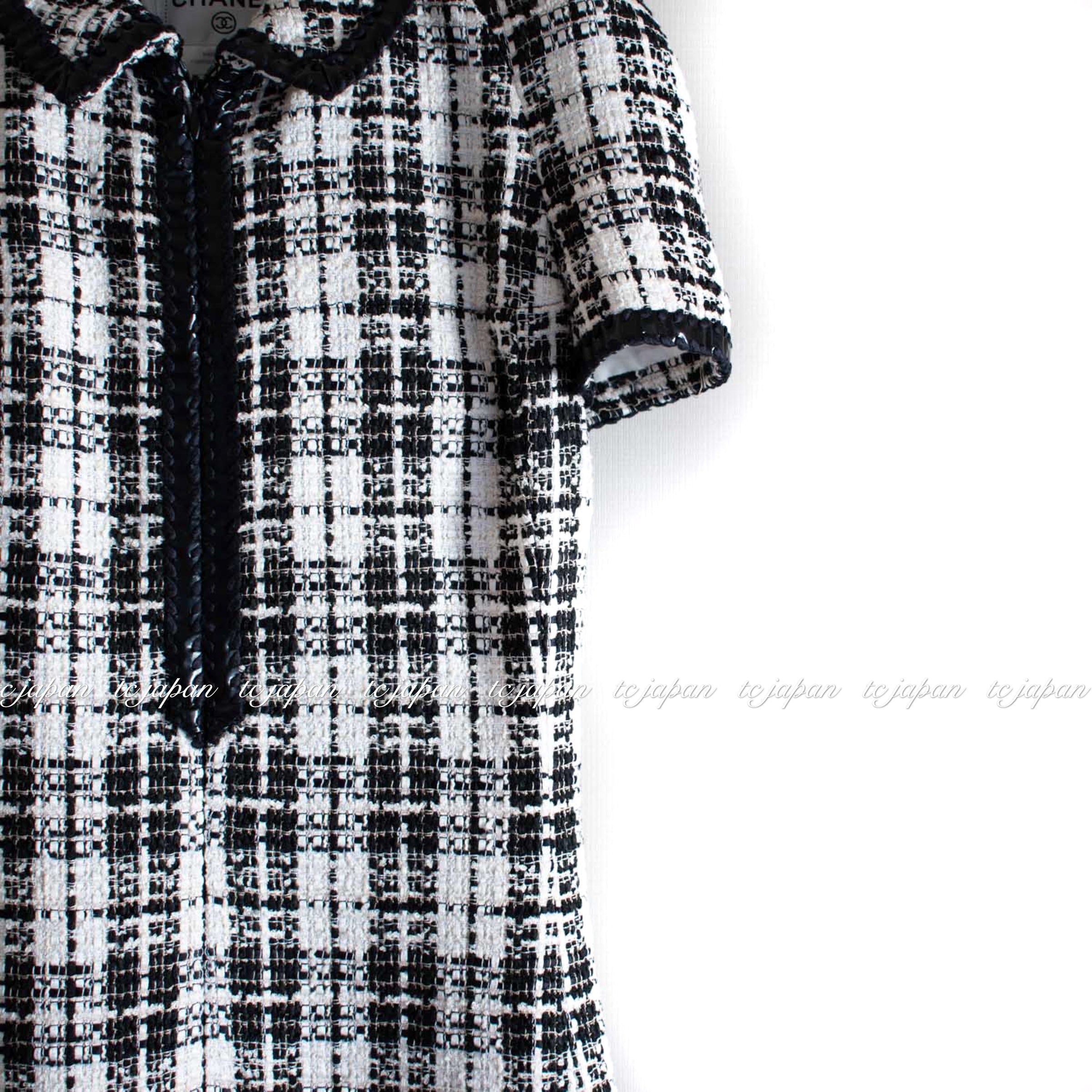 CHANEL 07S Ivory Black Cotton Silk Tweed Dress Alexa Chung 38 シャネル アイボリー ブラック コットン シルク ツイード ワンピース 即発