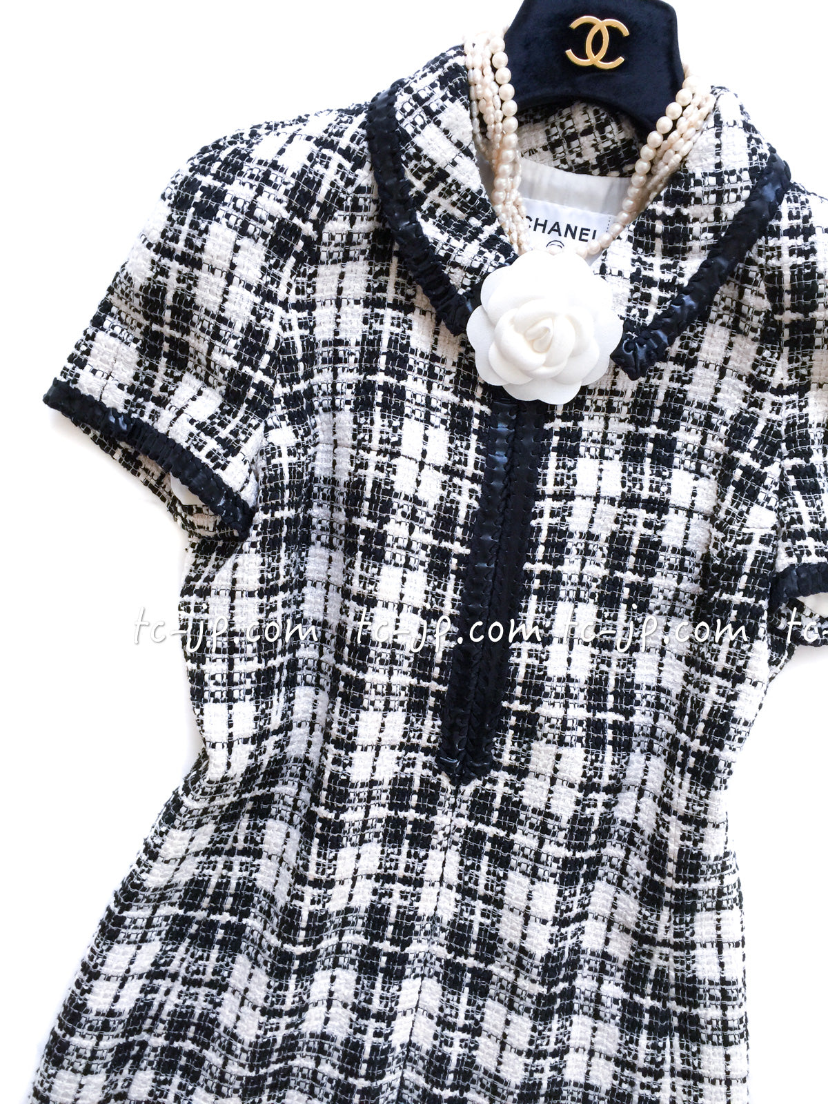 CHANEL 07S Ivory Black Cotton Silk Tweed Dress Alexa Chung 38 シャネル アイボリー ブラック コットン シルク ツイード ワンピース 即発
