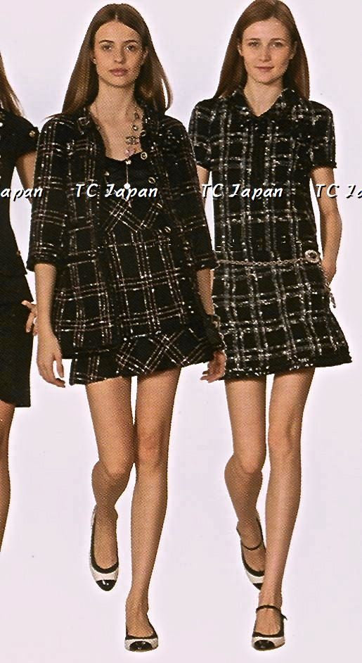 CHANEL 07S Ivory Black Cotton Silk Tweed Dress Alexa Chung 38 シャネル アイボリー ブラック コットン シルク ツイード ワンピース 即発
