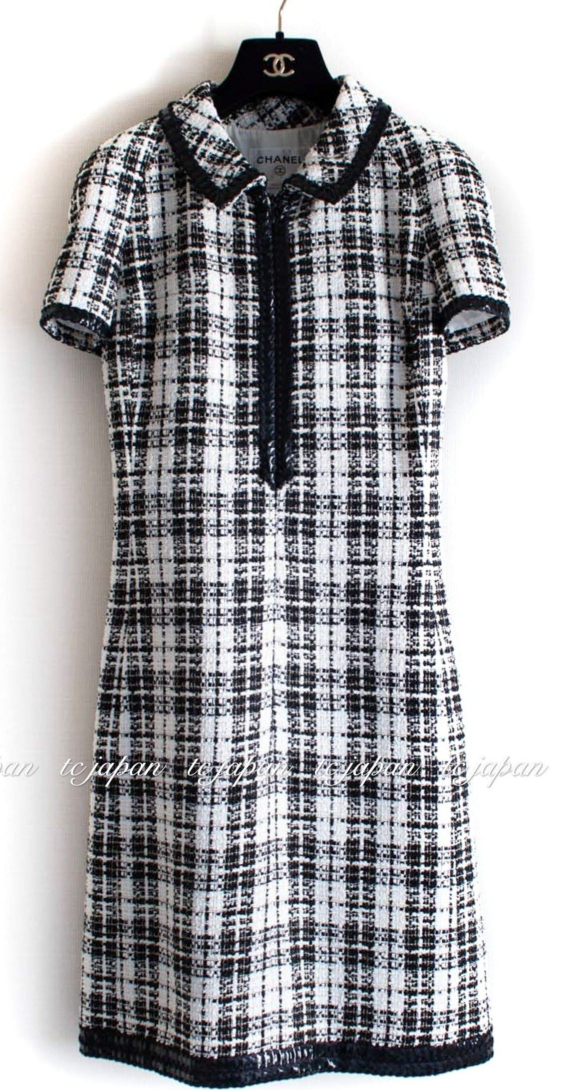 CHANEL 07S Ivory Black Cotton Silk Tweed Dress Alexa Chung 38 シャネル アイボリー ブラック コットン シルク ツイード ワンピース 即発