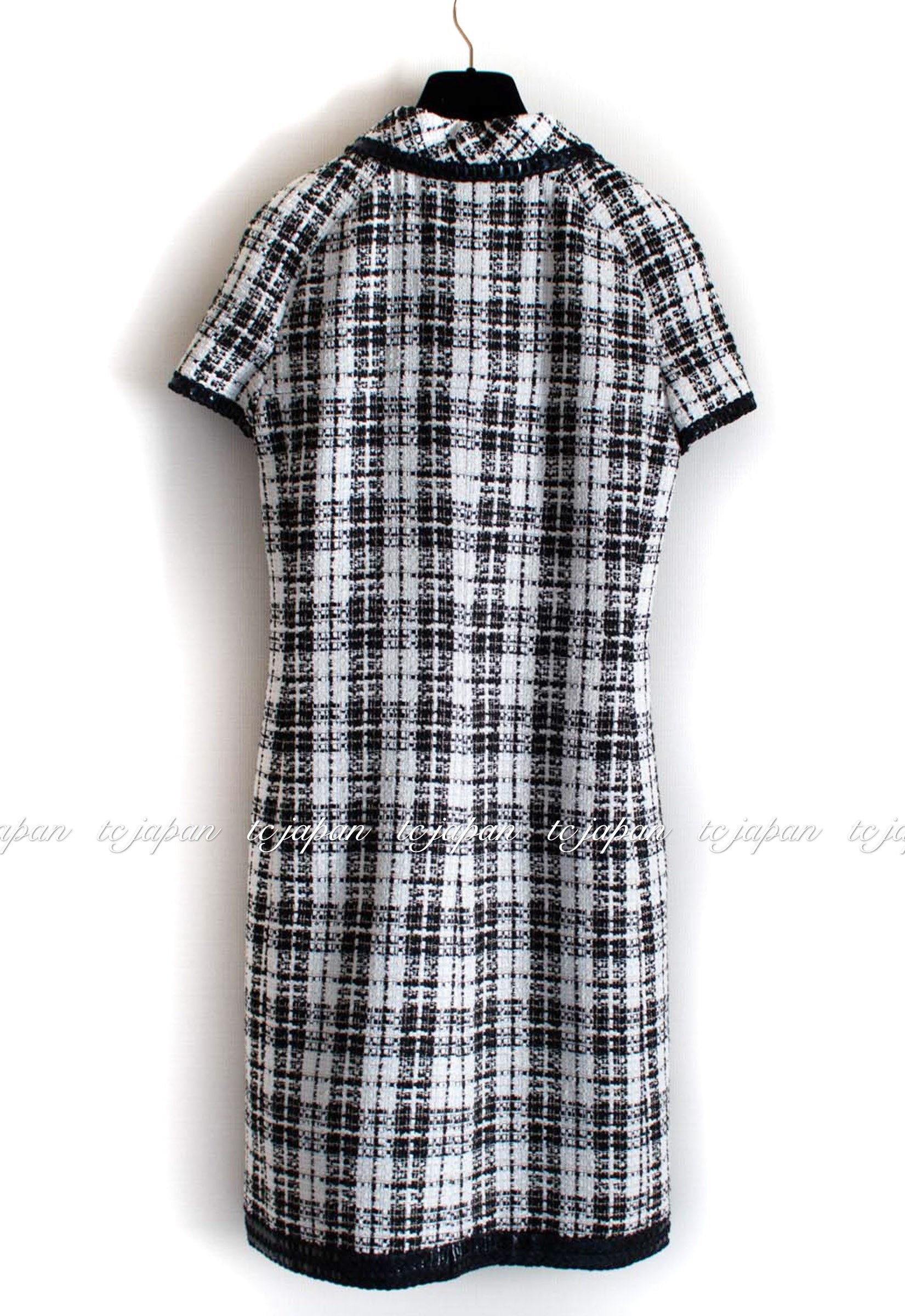 CHANEL 07S Ivory Black Cotton Silk Tweed Dress Alexa Chung 38 シャネル アイボリー ブラック コットン シルク ツイード ワンピース 即発