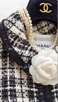 CHANEL 07S Ivory Black Cotton Silk Tweed Dress Alexa Chung 38 シャネル アイボリー ブラック コットン シルク ツイード ワンピース 即発