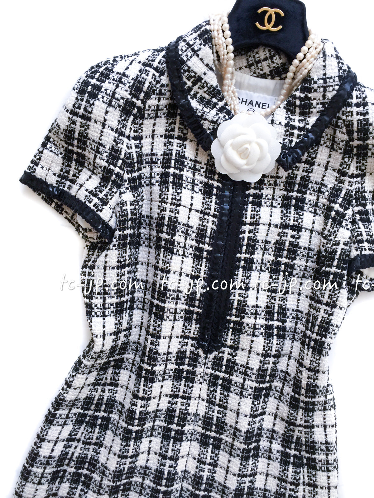 CHANEL 07S Ivory Black Cotton Silk Tweed Dress Alexa Chung 38 シャネル アイボリー ブラック コットン シルク ツイード ワンピース 即発