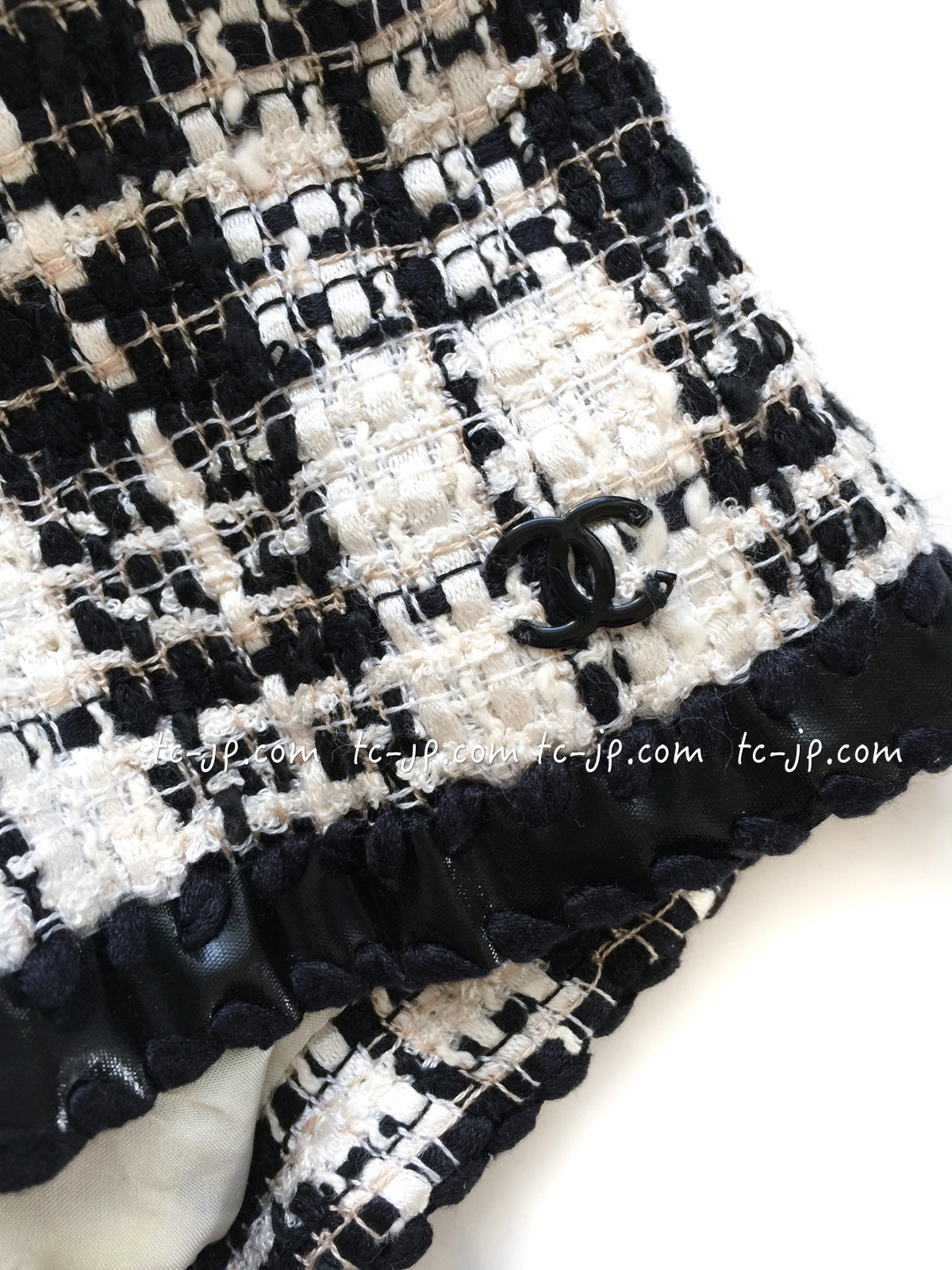 CHANEL 07S Ivory Black Cotton Silk Tweed Dress Alexa Chung 38 シャネル アイボリー ブラック コットン シルク ツイード ワンピース 即発