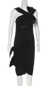 CHANEL 07A Cameron Diaz Ribbon Trim Black Silk Cocktail Dress 34 シャネル キャメロンディアス着 リボン飾り ブラック シルク カクテル ドレス ワンピース 即発