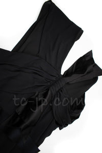CHANEL 07A Cameron Diaz Ribbon Trim Black Silk Cocktail Dress 34 シャネル キャメロンディアス着 リボン飾り ブラック シルク カクテル ドレス ワンピース 即発