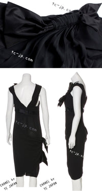 CHANEL 07A Cameron Diaz Ribbon Trim Black Silk Cocktail Dress 34 シャネル キャメロンディアス着 リボン飾り ブラック シルク カクテル ドレス ワンピース 即発