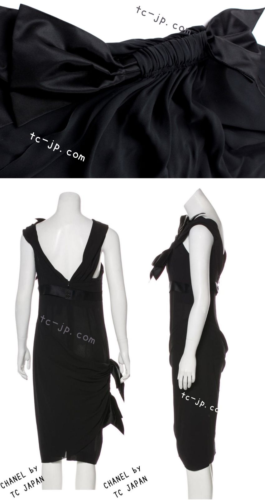 CHANEL 07A Cameron Diaz Ribbon Trim Black Silk Cocktail Dress 34 シャネル キャメロンディアス着 リボン飾り ブラック シルク カクテル ドレス ワンピース 即発
