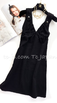 CHANEL 14C Black Terry CC Button Accents Soft Summer Dress 36 シャネル ブラック テリー柔らか素材 サマー ワンピース 即発