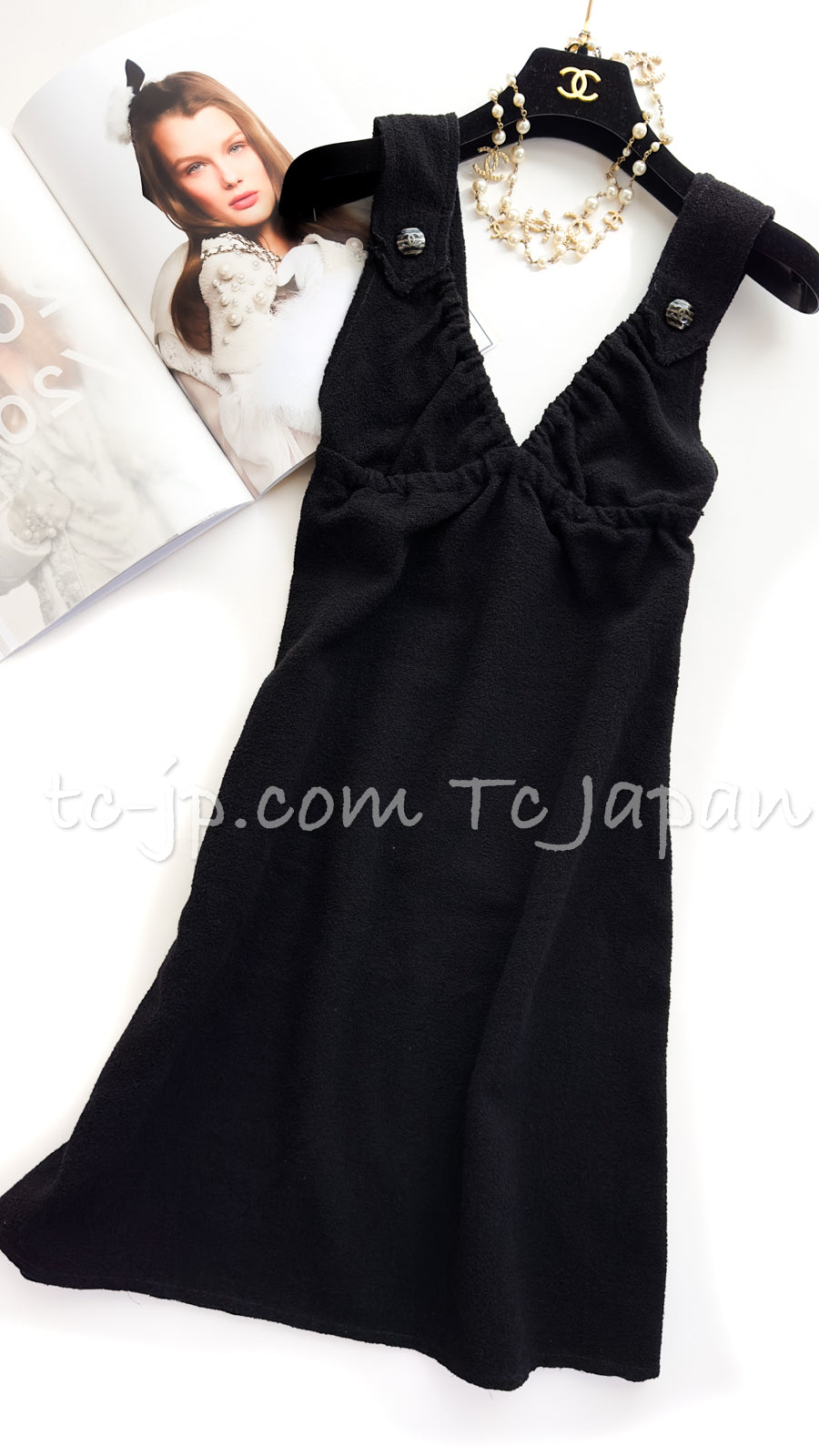 CHANEL 14C Black Terry CC Button Accents Soft Summer Dress 36 シャネル ブラック テリー柔らか素材 サマー ワンピース 即発