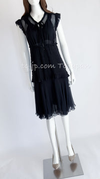 CHANEL 02S Black Silk Sleeveless Pleated Dress 38 シャネル ブラック シルク ノースリーブ プリーツ ワンピース 即発