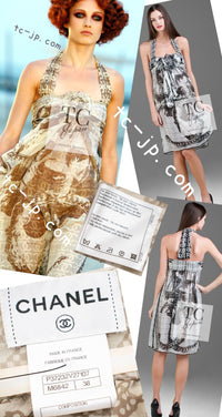CHANEL 10C Brown Lion Camellia CC Logo Silk Dress 38 シャネル ブラウン ライオン カメリア CC ロゴ 柄 ホルターネック シルクワンピース 即発 - TC JAPAN