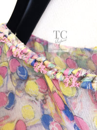 CHANEL 11C Yellow Pink Blue Pretty CC Mark Silk Dress 34 42 シャネル イエロー ピンク ブルー 水玉 ココマーク シルク ワンピース 即発