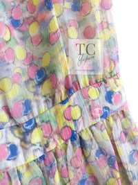 CHANEL 11C Yellow Pink Blue Pretty CC Mark Silk Dress 34 42 シャネル イエロー ピンク ブルー 水玉 ココマーク シルク ワンピース 即発