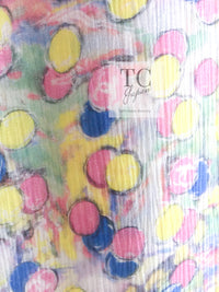 CHANEL 11C Yellow Pink Blue Pretty CC Mark Silk Dress 34 42 シャネル イエロー ピンク ブルー 水玉 ココマーク シルク ワンピース 即発