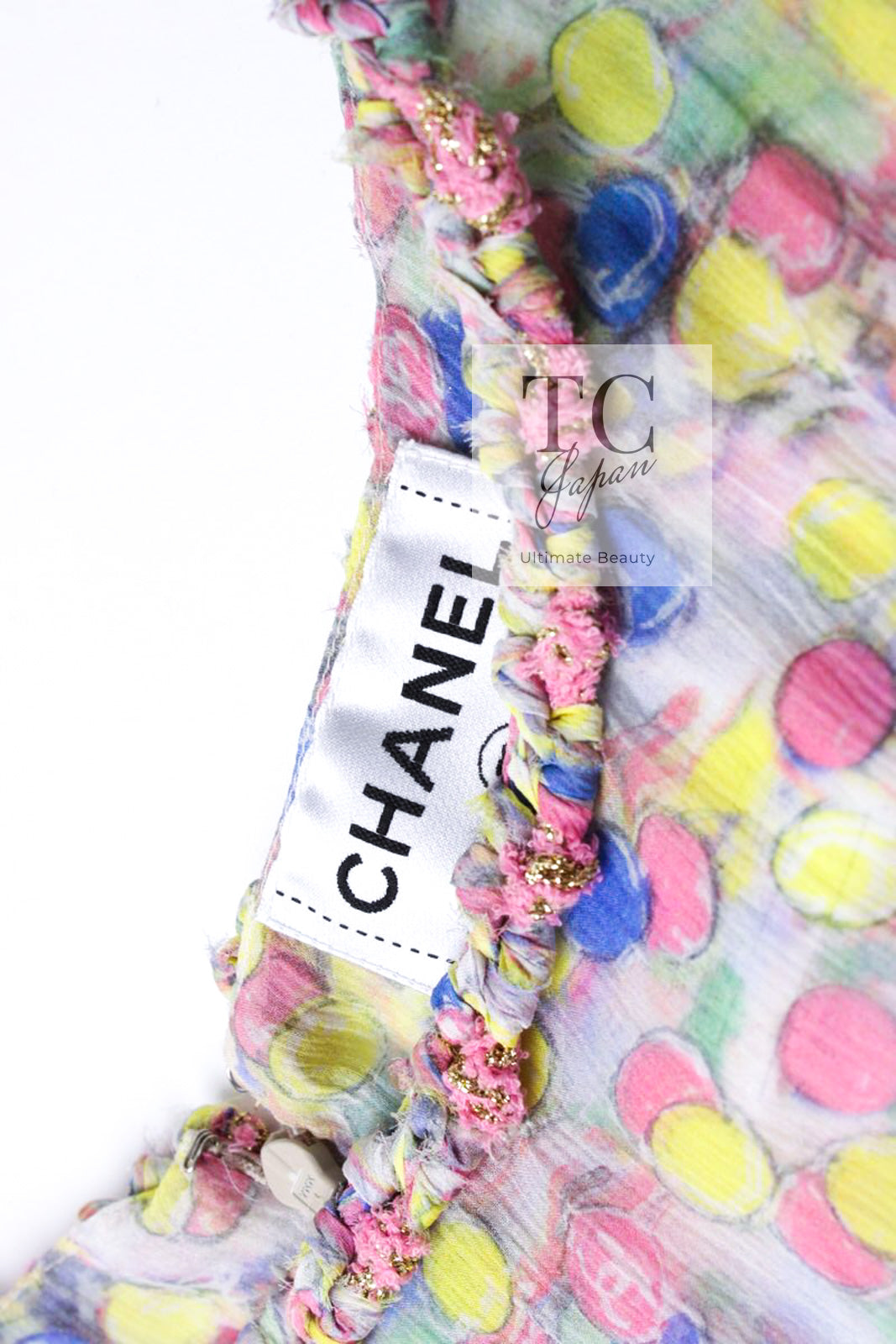 CHANEL 11C Yellow Pink Blue Pretty CC Mark Silk Dress 34 42 シャネル イエロー ピンク ブルー 水玉 ココマーク シルク ワンピース 即発