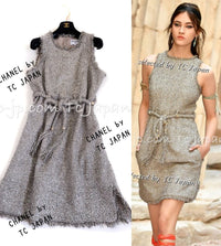 CHANEL 18C Gray Silver Metallic Fringe Trim Cotton Dress 38 44 シャネル グレー シルバー メタリック フリンジ トリミング コットン ワンピース 即発