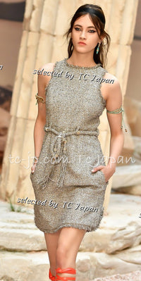 CHANEL 18C Gray Silver Metallic Fringe Trim Cotton Dress 38 44 シャネル グレー シルバー メタリック フリンジ トリミング コットン ワンピース 即発