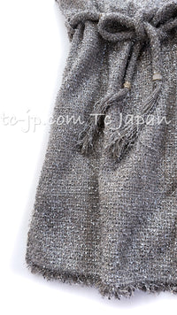 CHANEL 18C Gray Silver Metallic Fringe Trim Cotton Dress 38 44 シャネル グレー シルバー メタリック フリンジ トリミング コットン ワンピース 即発