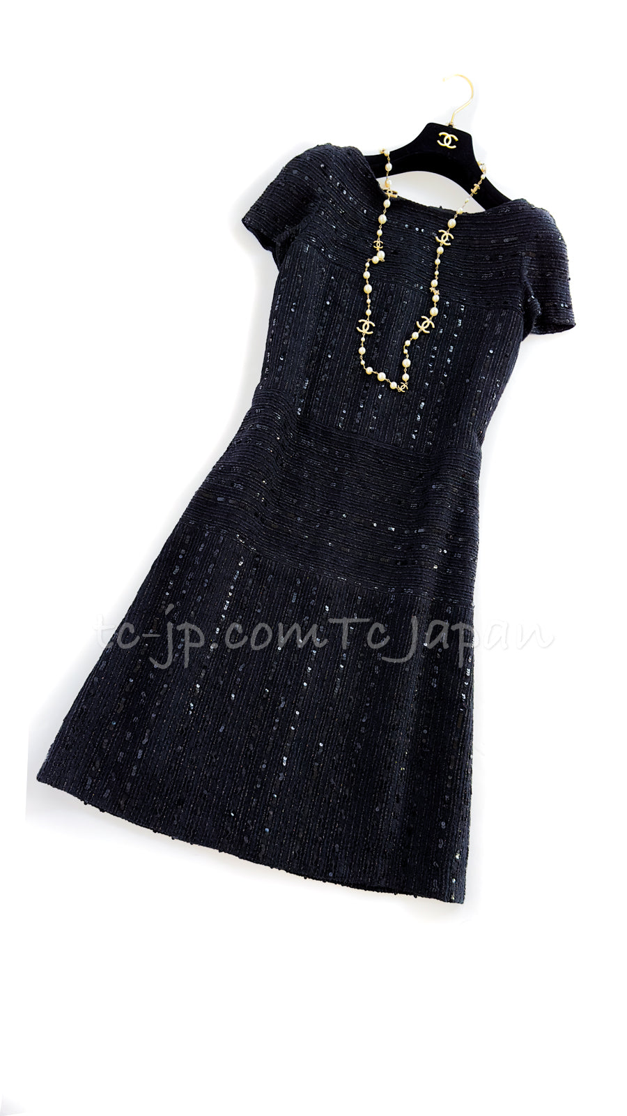 CHANEL 00C Black Sequin Embellishments Party Dress 34 シャネル ブラック スパンコール  パーティー ワンピース 即発