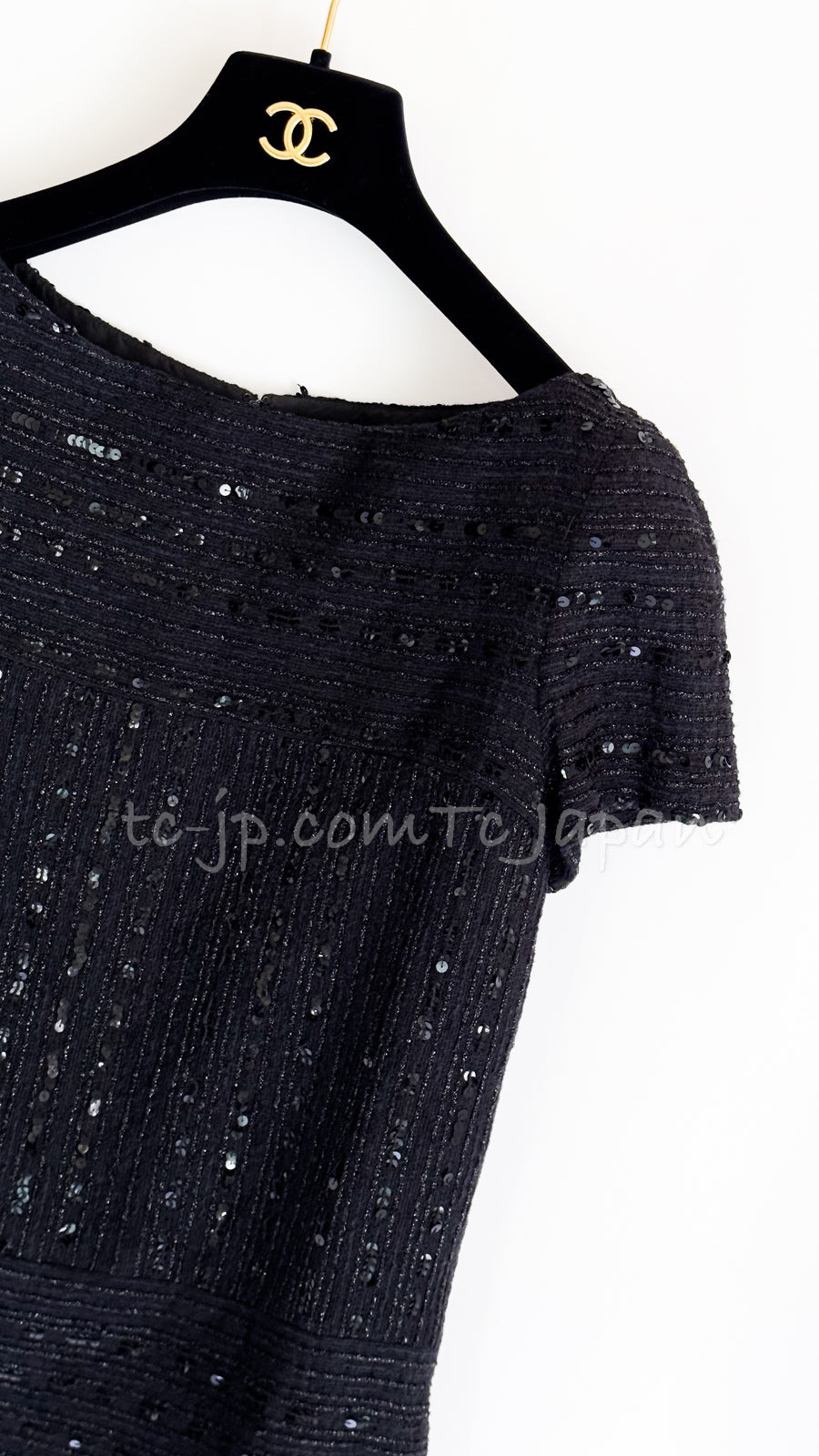 CHANEL 00C Black Sequin Embellishments Party Dress 34 シャネル ブラック スパンコール パーティー ワンピース 即発