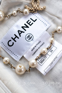 CHANEL 14S White Black Camellia Gripox Button Tweed Dress 34 シャネル ホワイト ブラック グレー カメリア グリポワ宝石ボタン ツイード ワンピース 即発