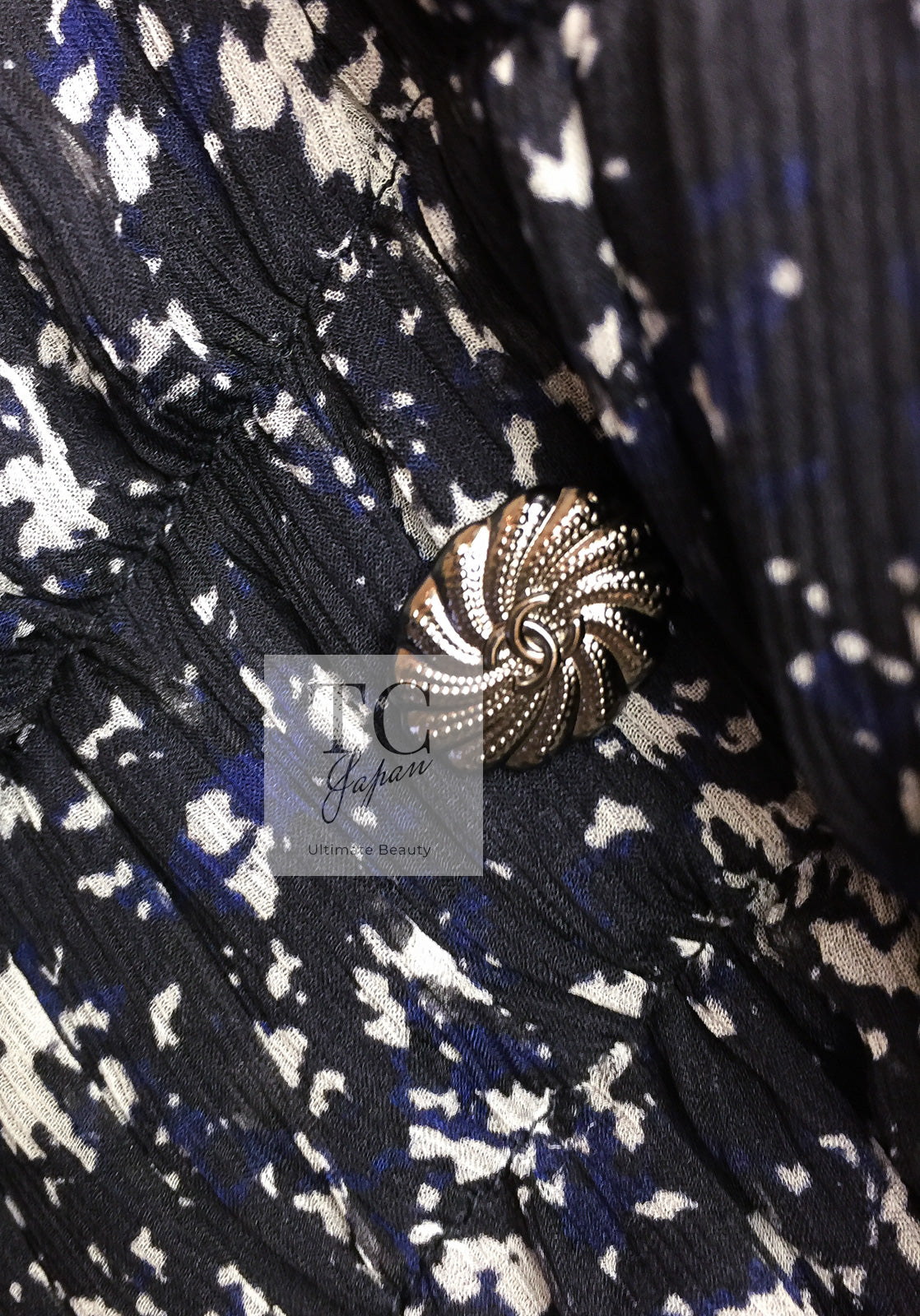 CHANEL 12S Navy Blue Silk Chiffon Dress 40 シャネル ネイビー ブルー 濃紺 シルク シフォン ワンピース 即発