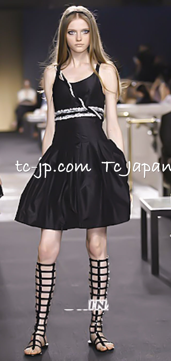 CHANEL 07C Black White Keira Knightley Silk Tafta Cocktail Dress 36 38 シャネル ブラック ホワイト女優 キーラ ナイトレイ 着 シルク タフタ カクテル ドレス ワンピース 即発