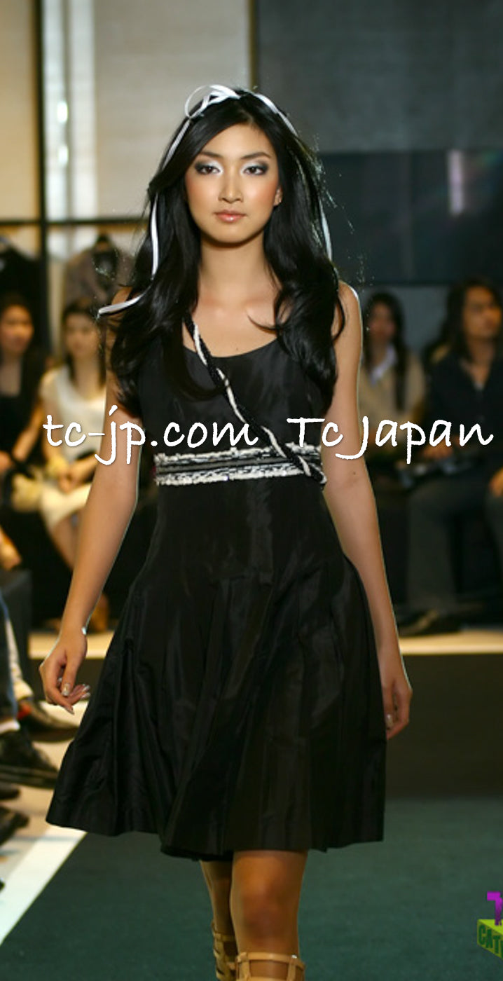 CHANEL 07C Black White Keira Knightley Silk Tafta Cocktail Dress 36 38 シャネル ブラック ホワイト女優 キーラ ナイトレイ 着 シルク タフタ カクテル ドレス ワンピース 即発