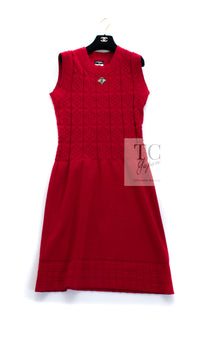 CHANEL 10PF Red Wool Cashmere Camellia Knit Dress 36 38 シャネル レッド ウール カシミヤ ニット ワンピース 即発