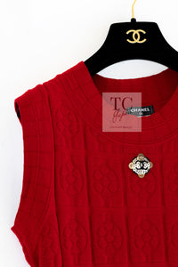 CHANEL 10PF Red Wool Cashmere Camellia Knit Dress 36 38 シャネル レッド ウール カシミヤ ニット ワンピース 即発