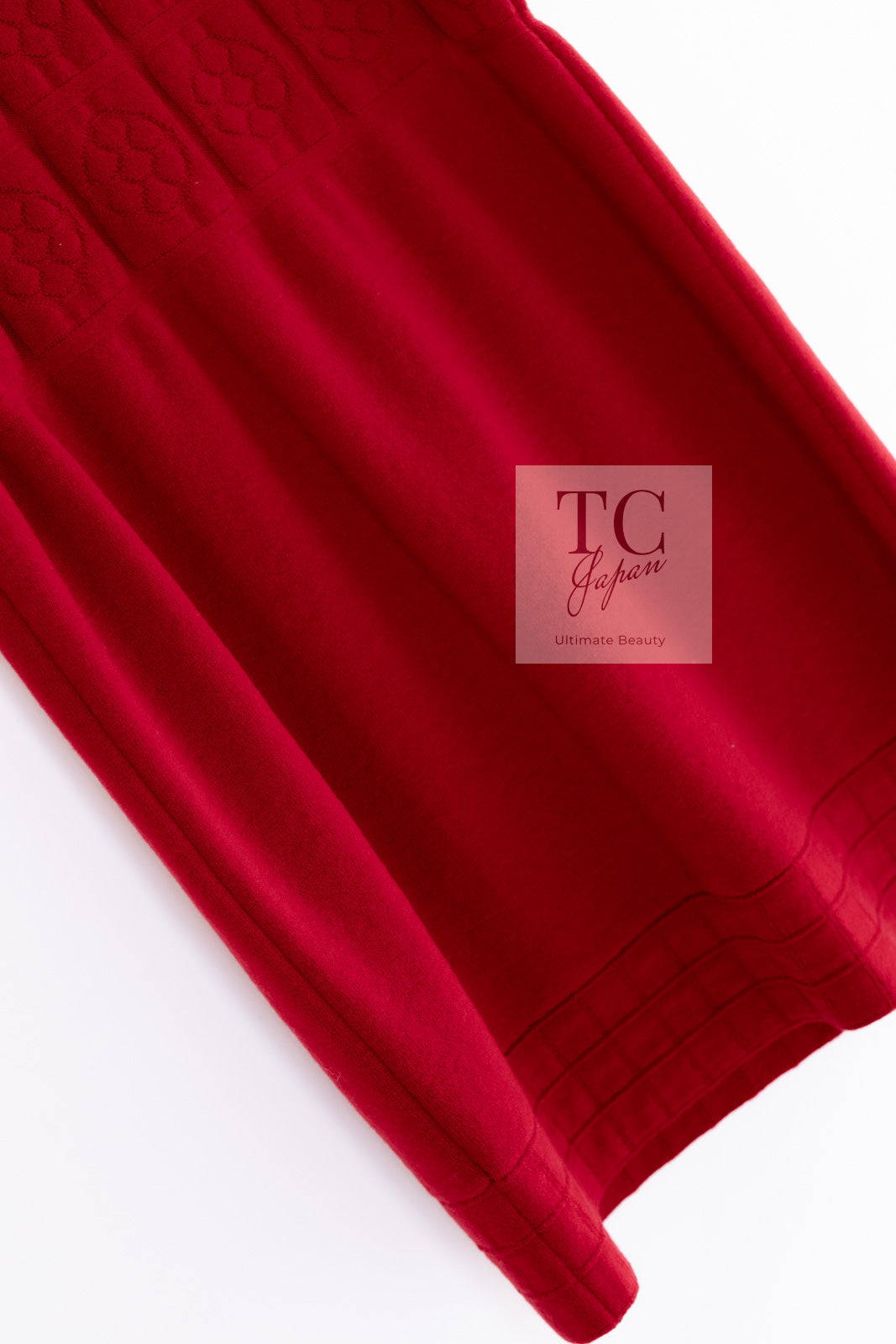 CHANEL 10PF Red Wool Cashmere Camellia Knit Dress 36 38 シャネル レッド ウール カシミヤ ニット ワンピース 即発