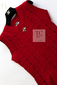 CHANEL 10PF Red Wool Cashmere Camellia Knit Dress 36 38 シャネル レッド ウール カシミヤ ニット ワンピース 即発