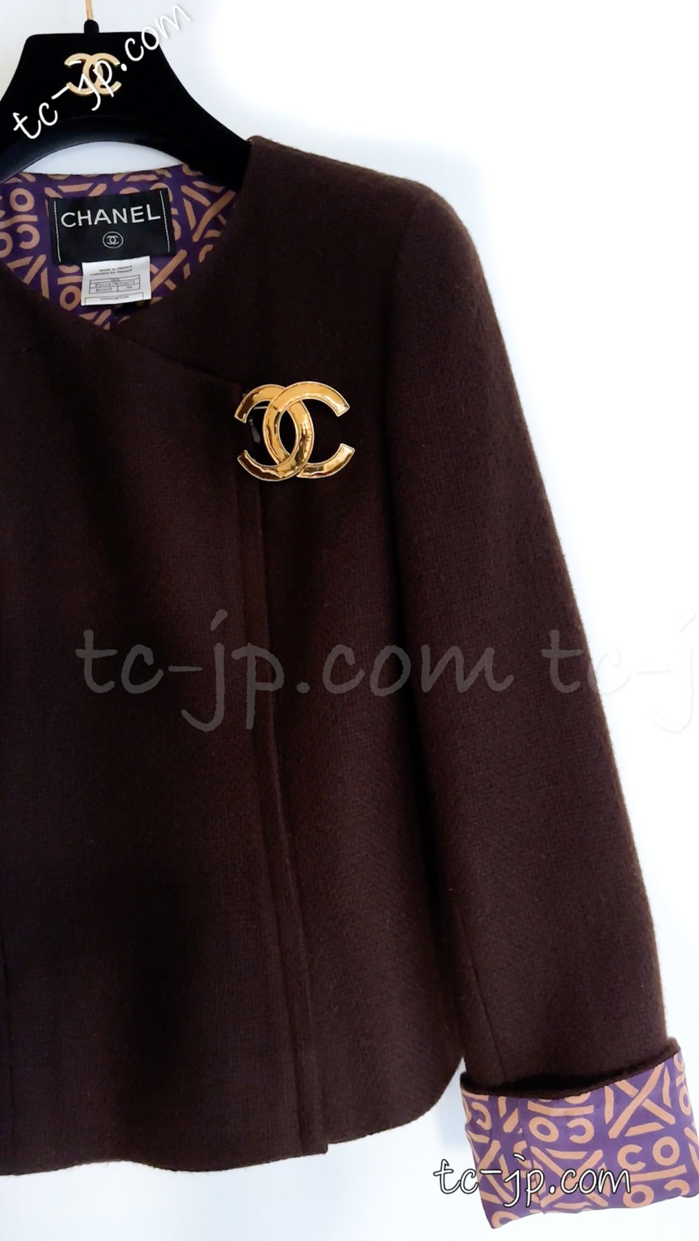 CHANEL 00A Brown Cashmere 100% Zipper Jacket Skirt Suit 38 シャネル ブラウン カシミア ジッパー ジャケット スカート スーツ 即発