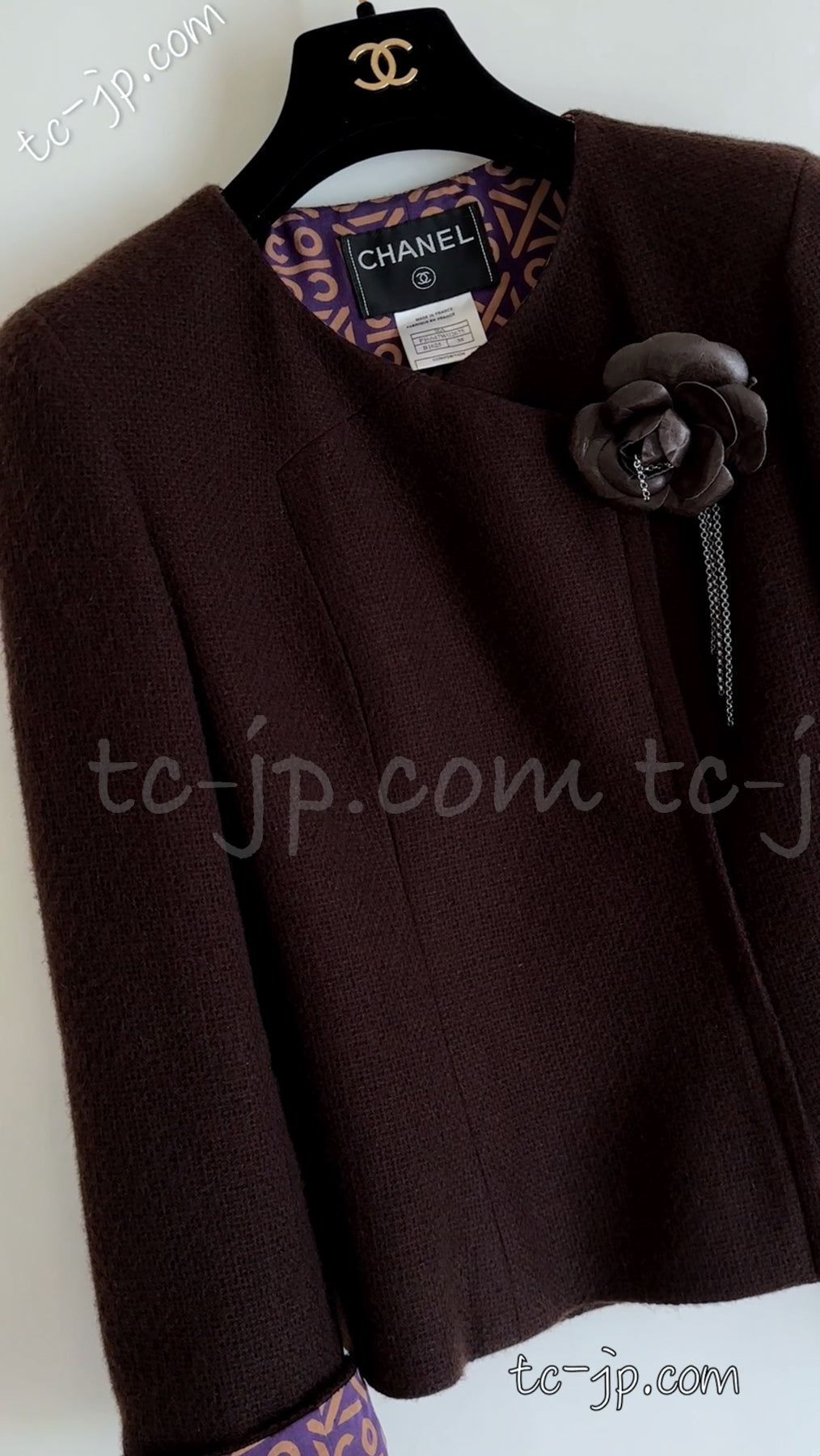CHANEL 00A Brown Cashmere 100% Zipper Jacket Skirt Suit 38 シャネル ブラウン カシミア ジッパー ジャケット スカート スーツ 即発