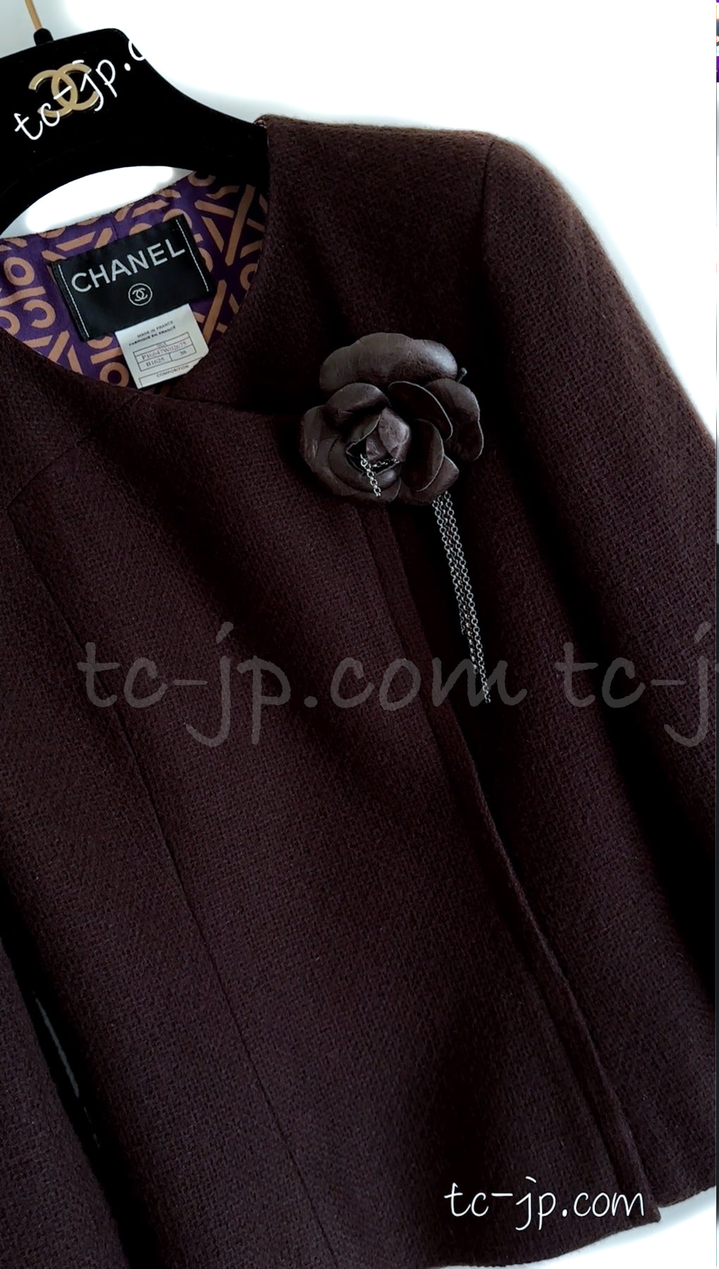 CHANEL 00A Brown Cashmere 100% Zipper Jacket Skirt Suit 38 シャネル ブラウン カシミア ジッパー ジャケット スカート スーツ 即発