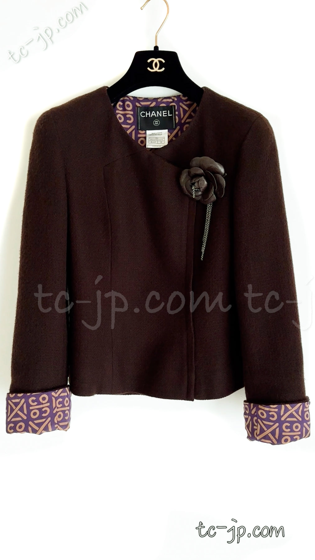 CHANEL 00A Brown Cashmere 100% Zipper Jacket Skirt Suit 38 シャネル ブラウン カシミア ジッパー ジャケット スカート スーツ 即発