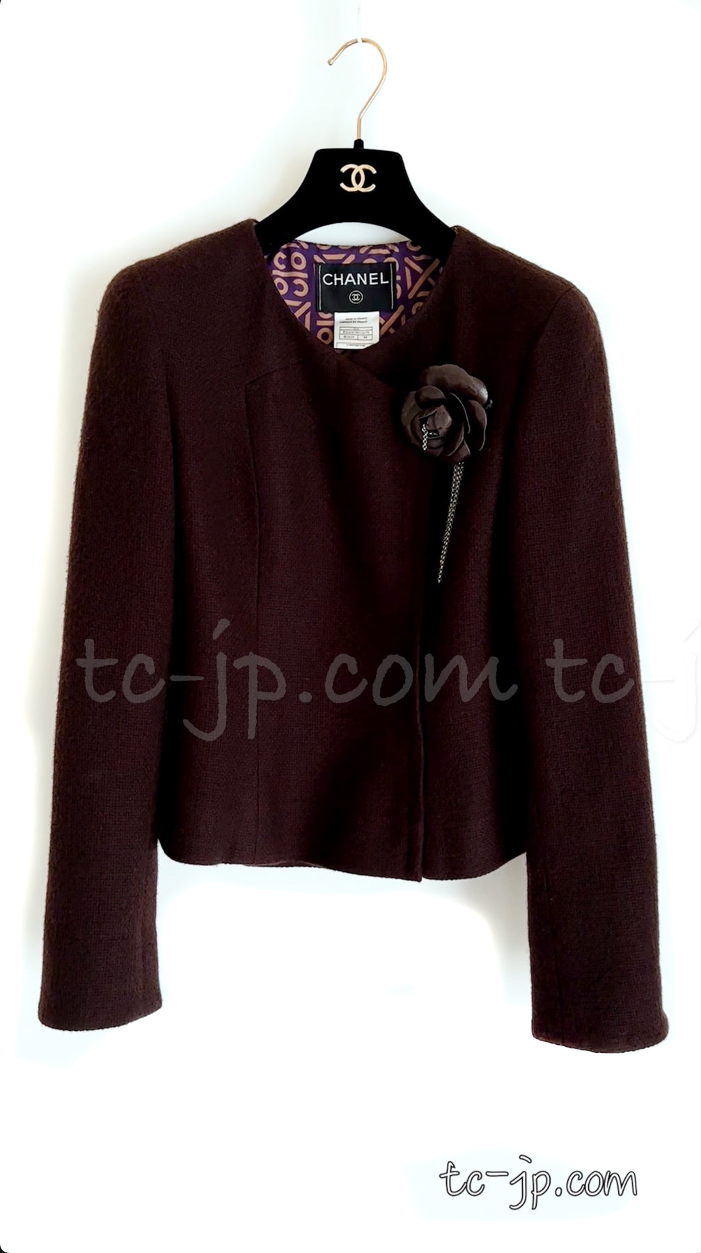 CHANEL 00A Brown Cashmere 100% Zipper Jacket Skirt Suit 38 シャネル ブラウン カシミア ジッパー ジャケット スカート スーツ 即発