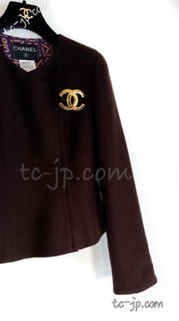CHANEL 00A Brown Cashmere 100% Zipper Jacket Skirt Suit 38 シャネル ブラウン カシミア ジッパー ジャケット スカート スーツ 即発