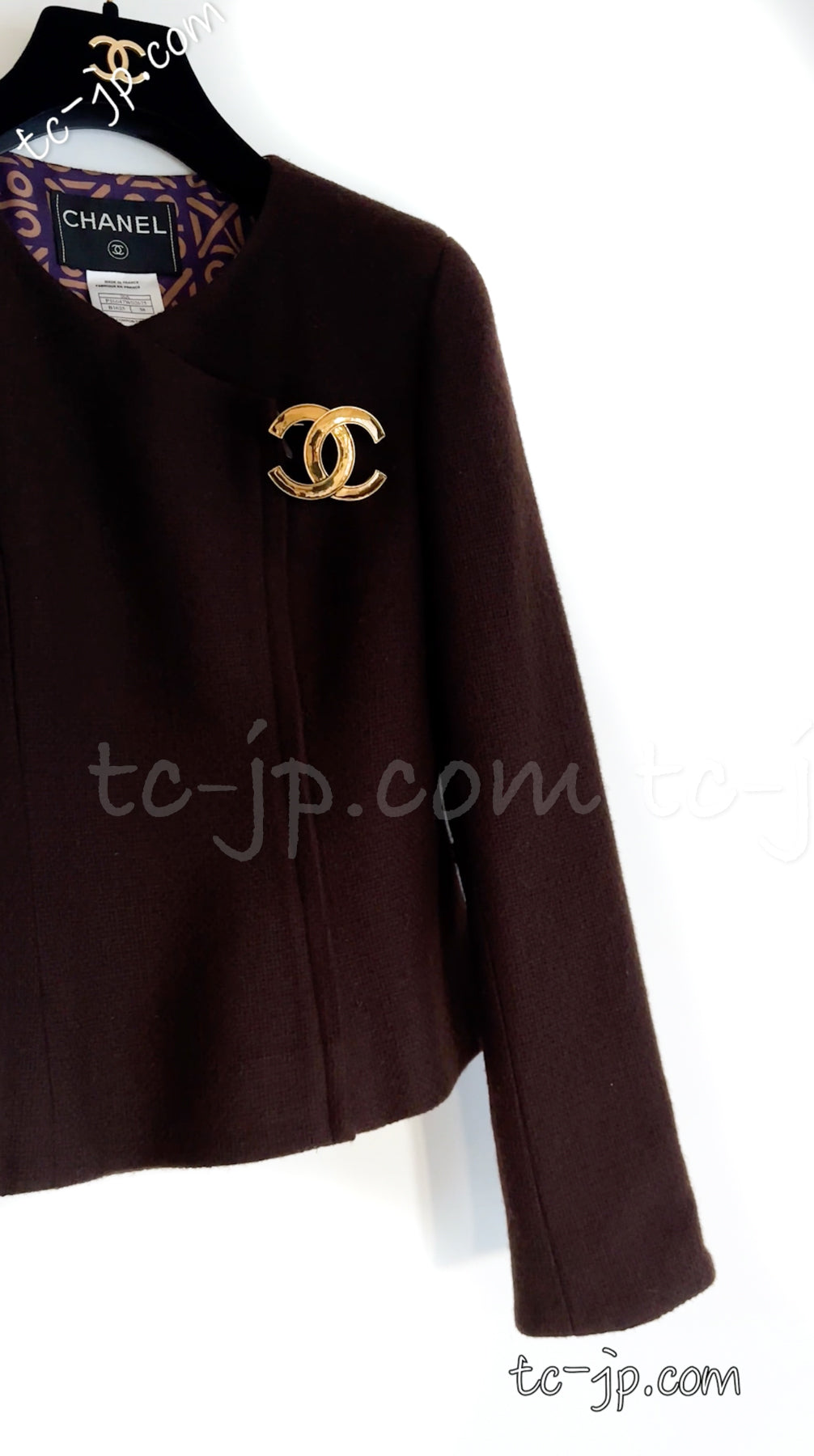 CHANEL 00A Brown Cashmere 100% Zipper Jacket Skirt Suit 38 シャネル ブラウン カシミア ジッパー ジャケット スカート スーツ 即発